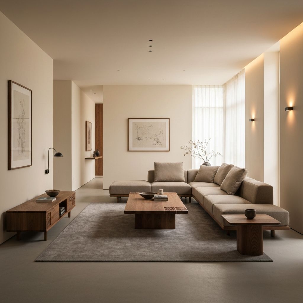 Luxury modern interior living room designed by Jangid Homes featuring premium wooden furniture and elegant decor in Pune